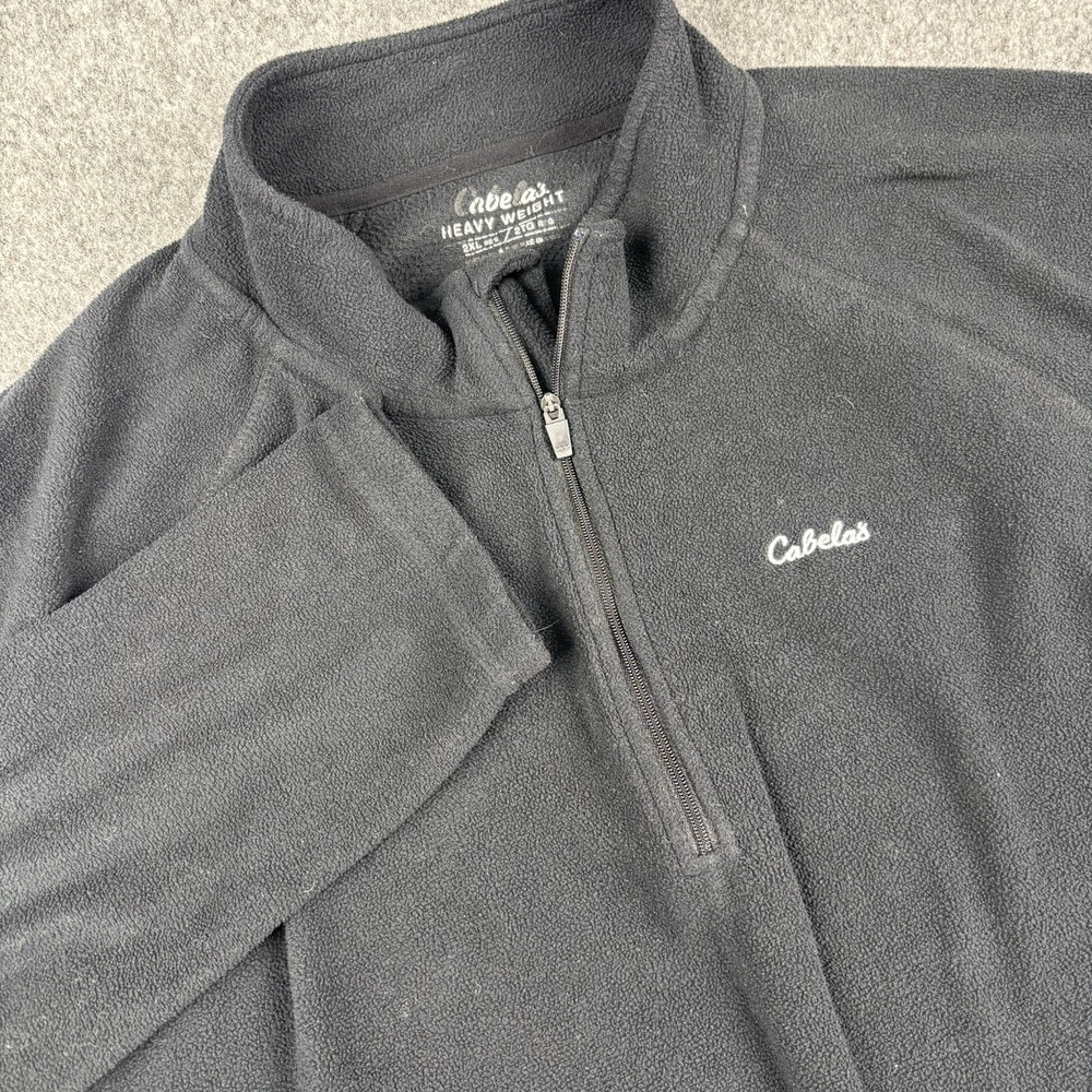 Cabelas 1/4 Zip Jacket Mens 2XL Black Fleece Pullover Outdoor Coat Hiking Hunt